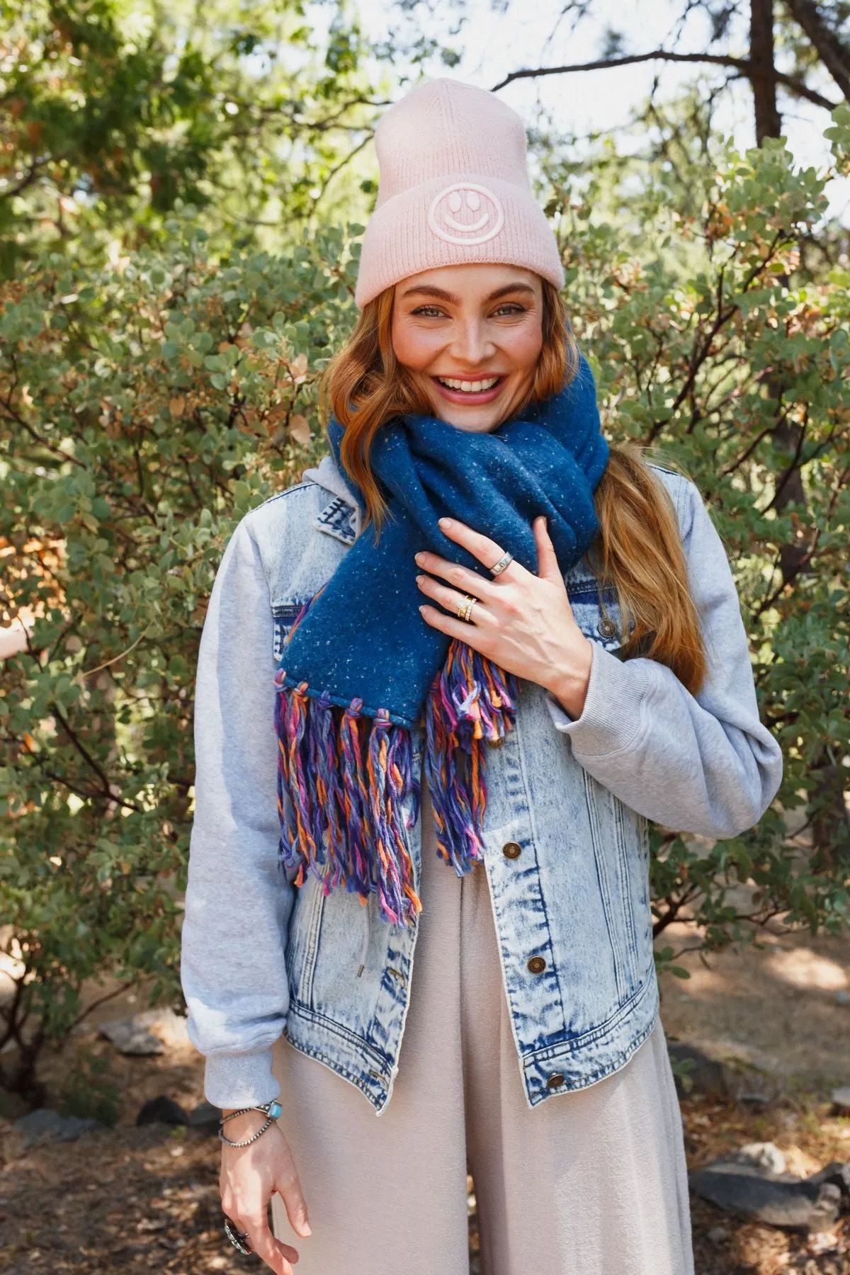 Stardust Speckled Fringe Scarf - Blue