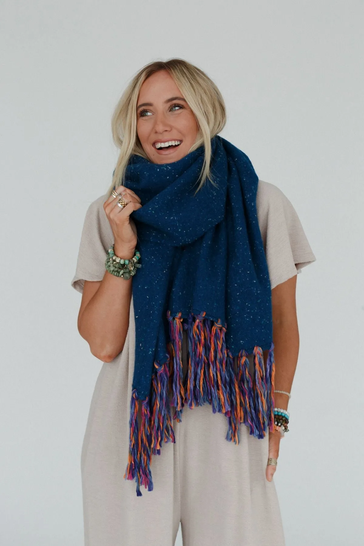 Stardust Speckled Fringe Scarf - Blue