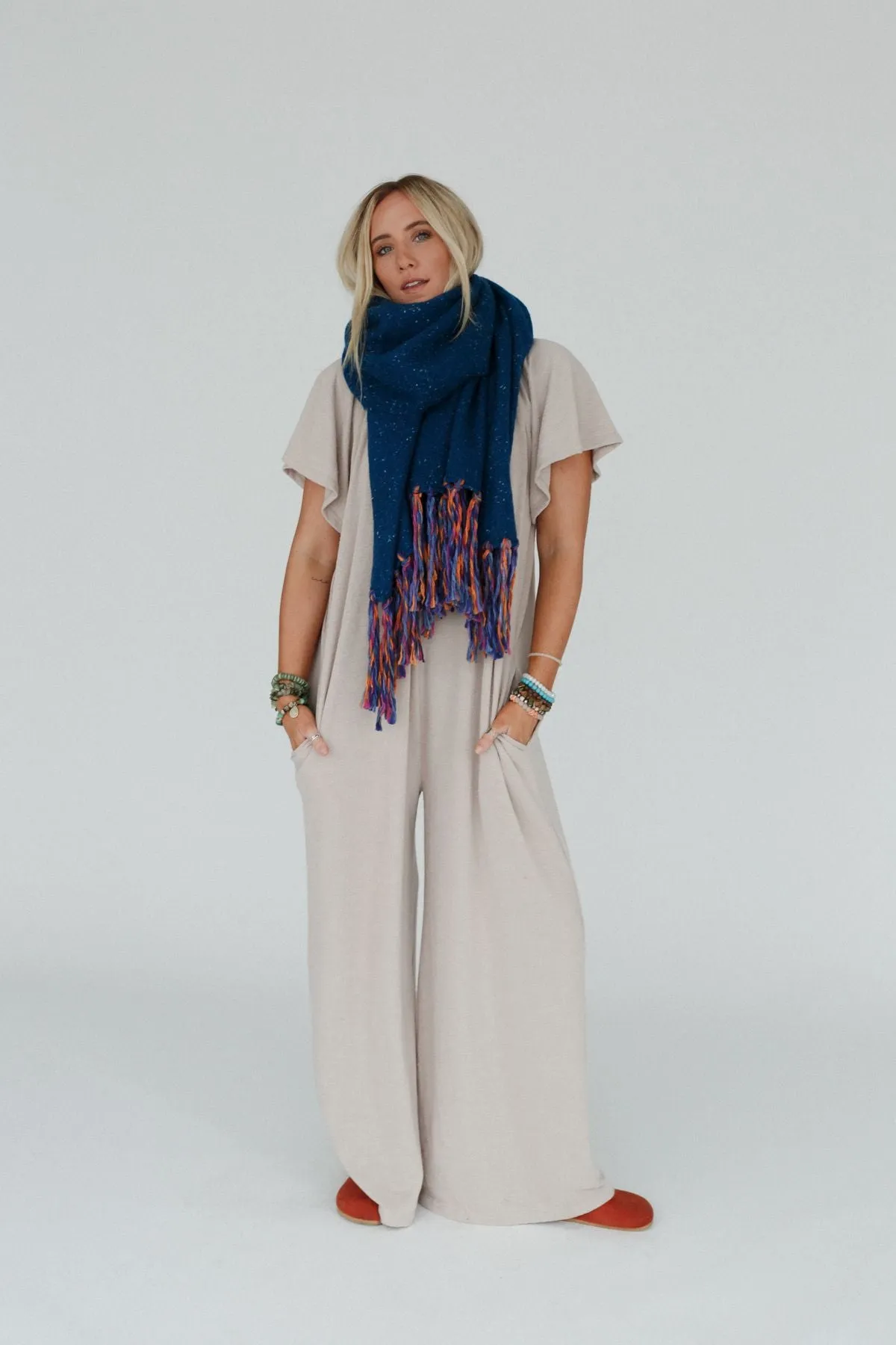 Stardust Speckled Fringe Scarf - Blue