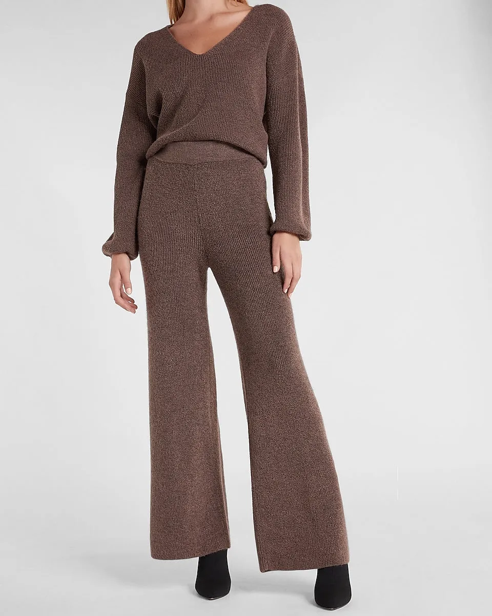 Super High Waisted Sweater Wide Leg Pants in Deep Taupe