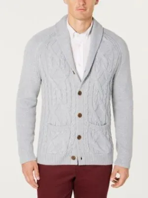 Tasso Elba Mens Shawl Collar Cable Knit Cardigan, Size XXL