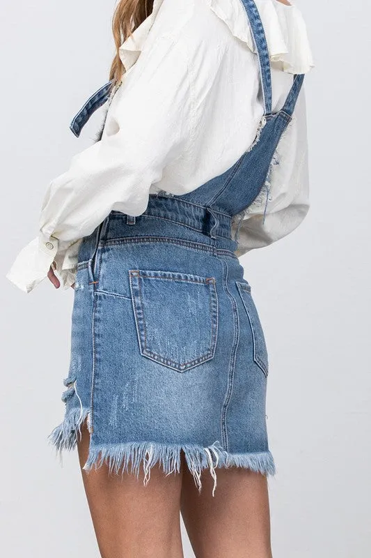 TEEK - FRAYED DENIM OVERALL DRESS