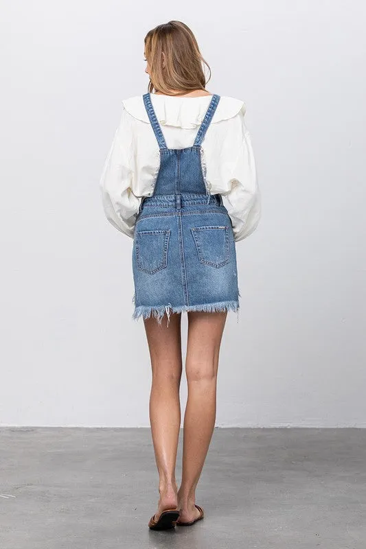 TEEK - FRAYED DENIM OVERALL DRESS