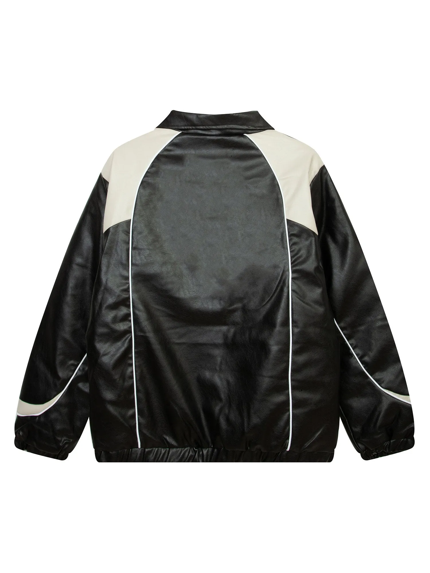 Thesupermade Racing Style Patchwork Leather Jacket