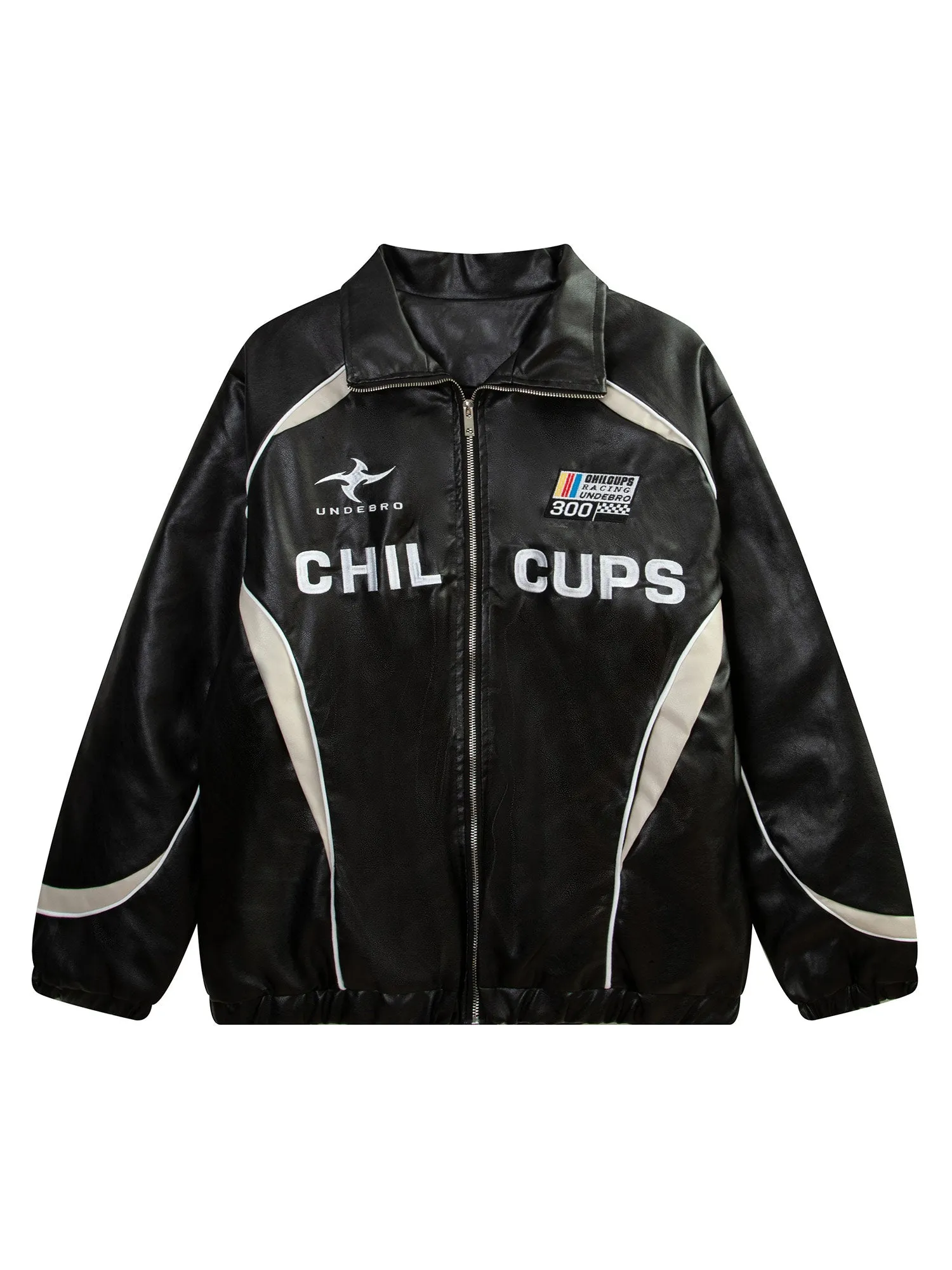 Thesupermade Racing Style Patchwork Leather Jacket