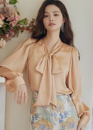 TIE COLLAR SATIN DRAPE TOPS