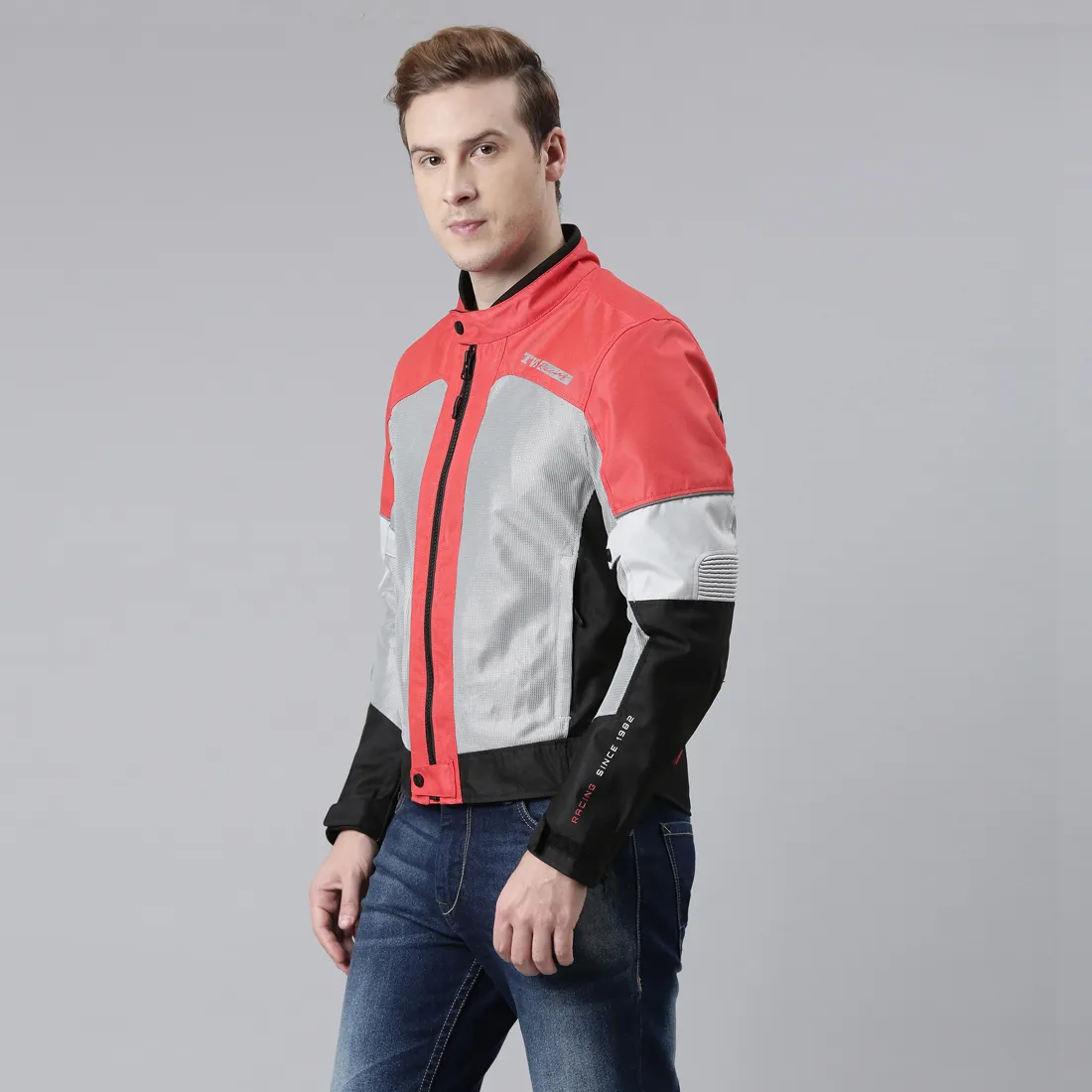 TVS Racing Street Striker Riding Jacket for Men- High Abrasion 600D Polyester, CE Level 2 Armour Protection – Essential Bike Jacket for Bikers (Red)