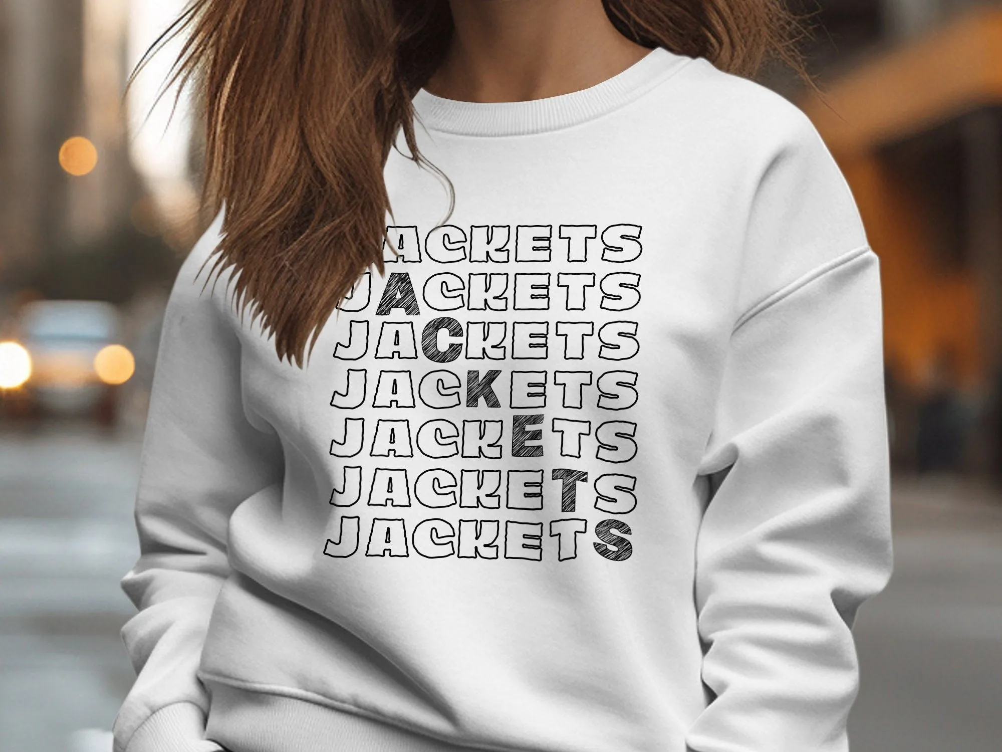 Unique Jackets Word Repeated Pattern T-Shirt, Fashionable Unisex Graphic Tee, Casual Wear