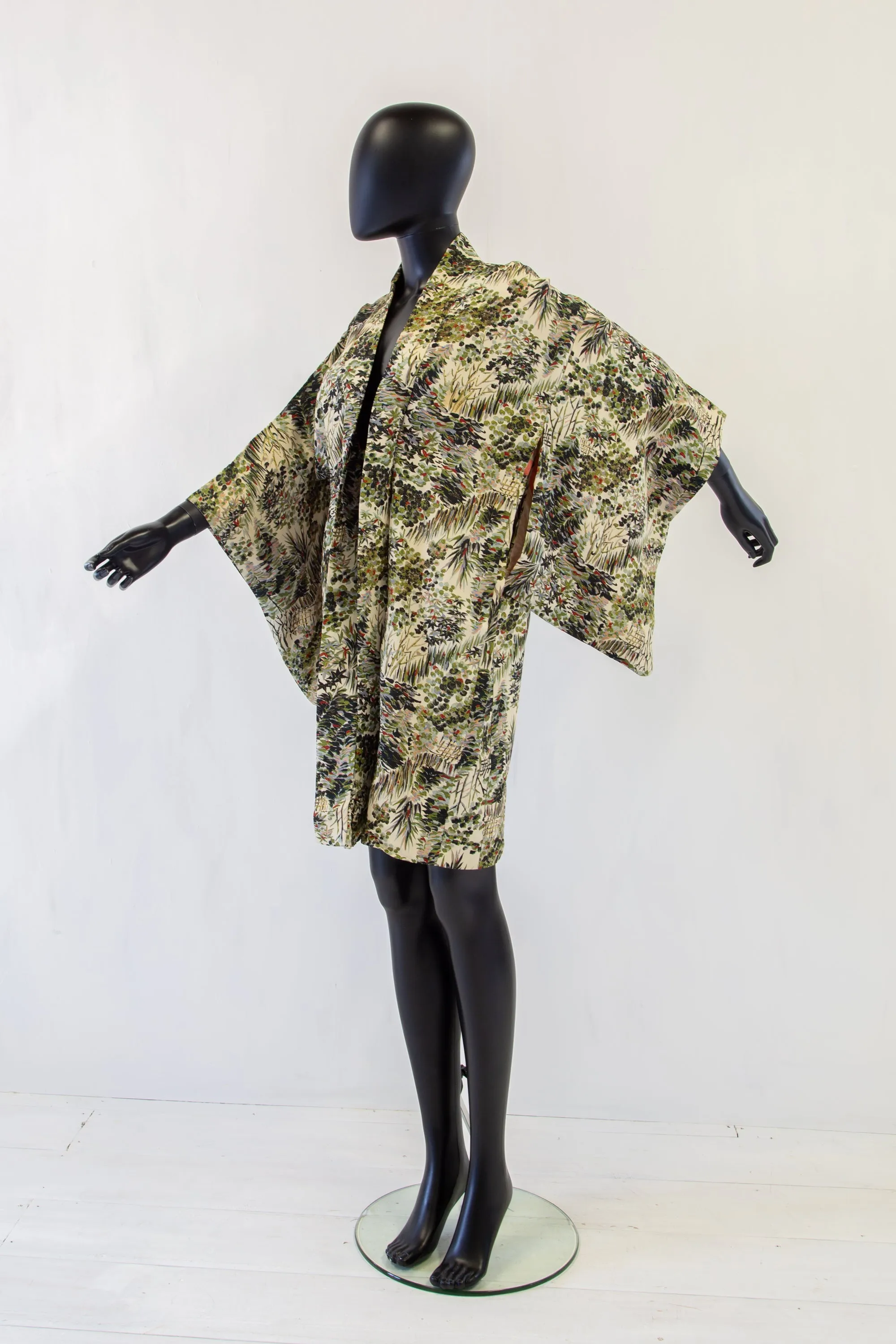 Vintage 1950s Botanical Silk Haori Kimono Jacket