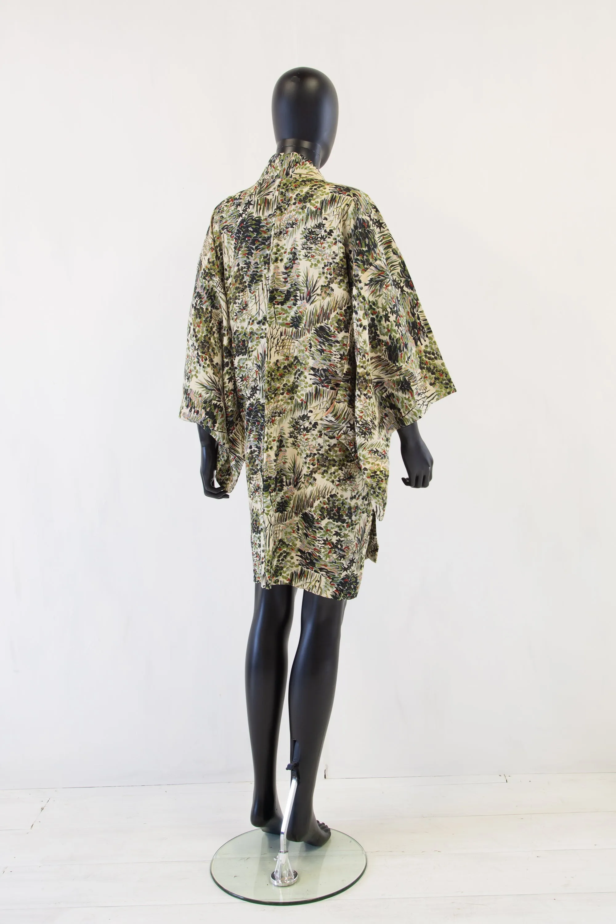 Vintage 1950s Botanical Silk Haori Kimono Jacket