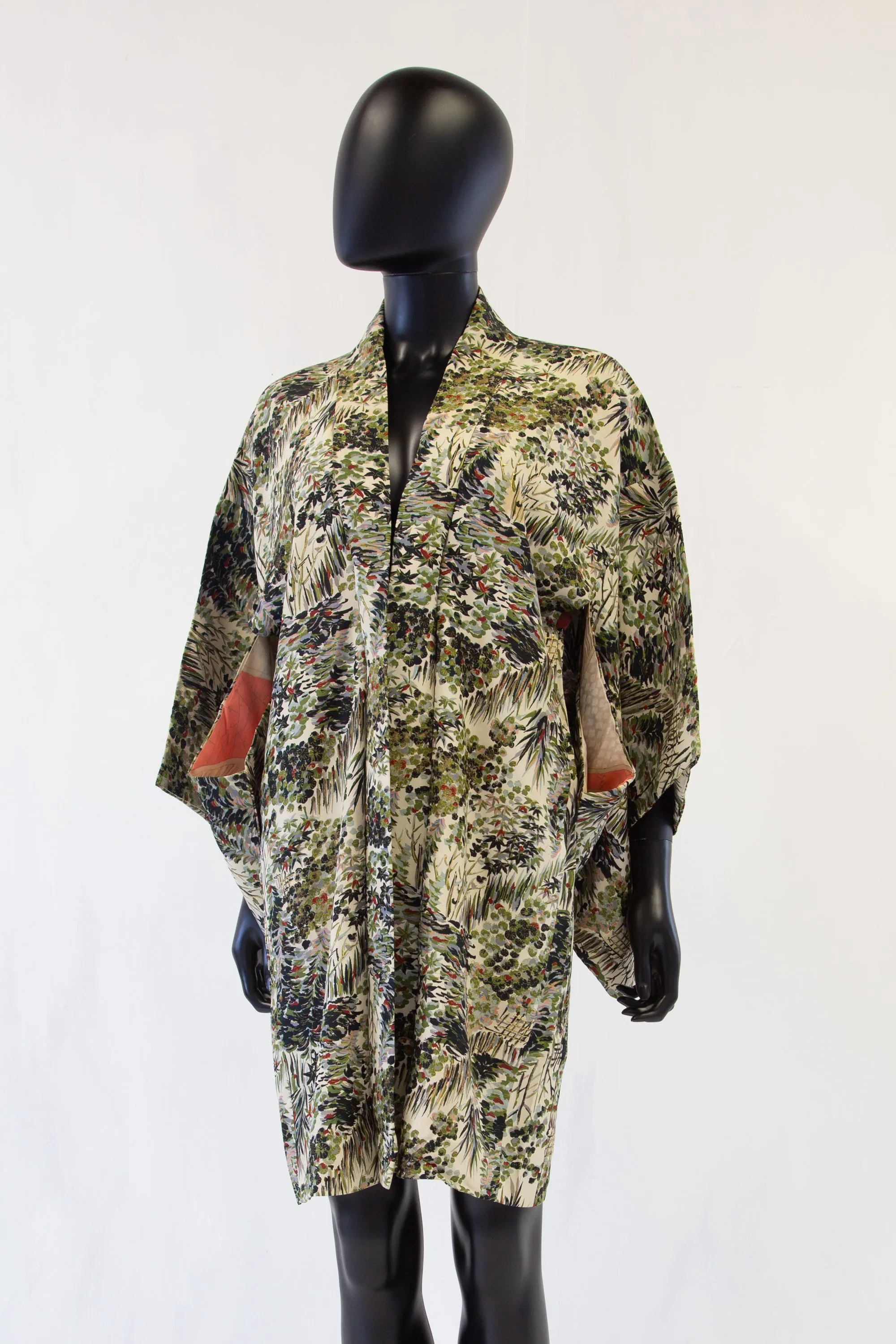 Vintage 1950s Botanical Silk Haori Kimono Jacket