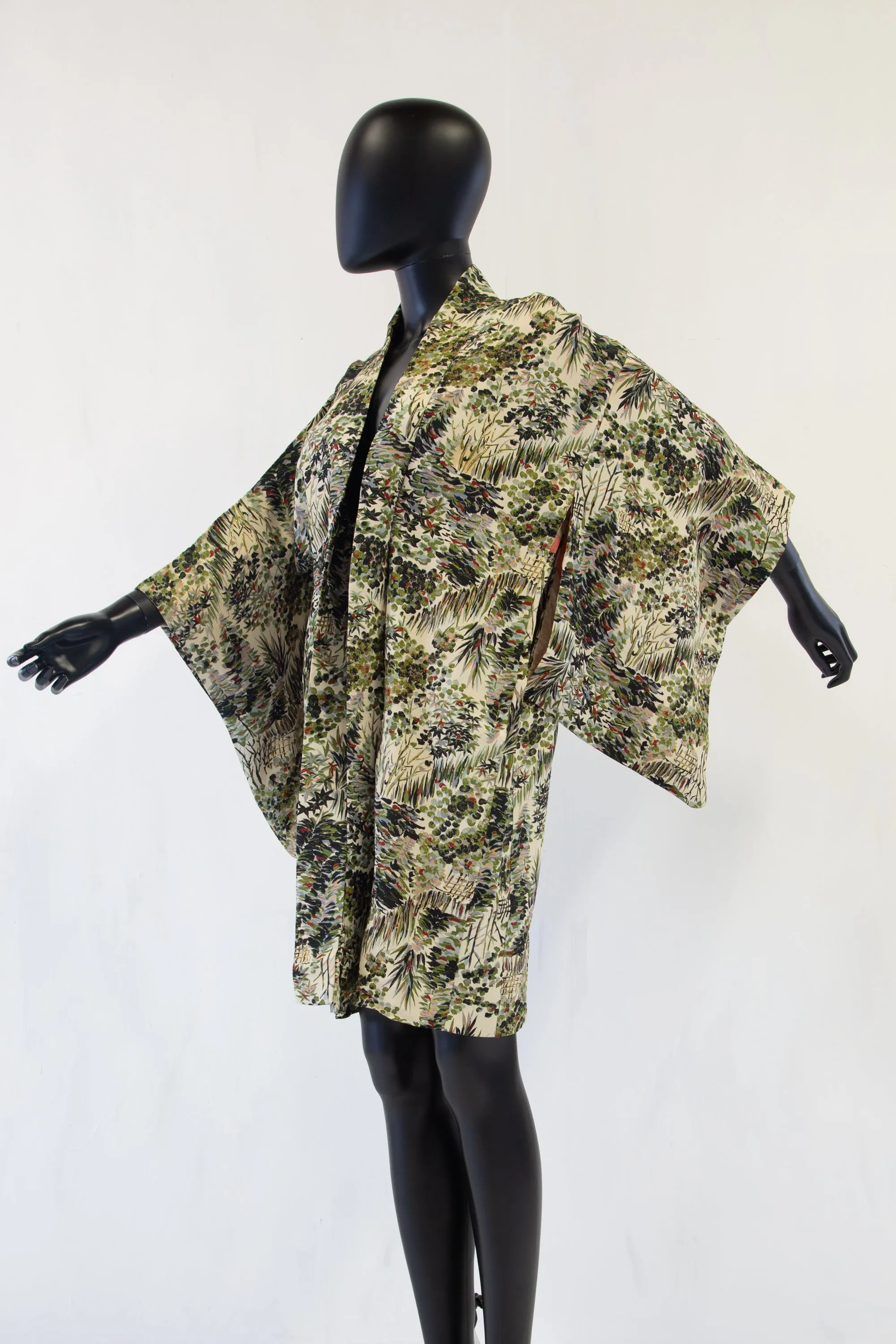 Vintage 1950s Botanical Silk Haori Kimono Jacket