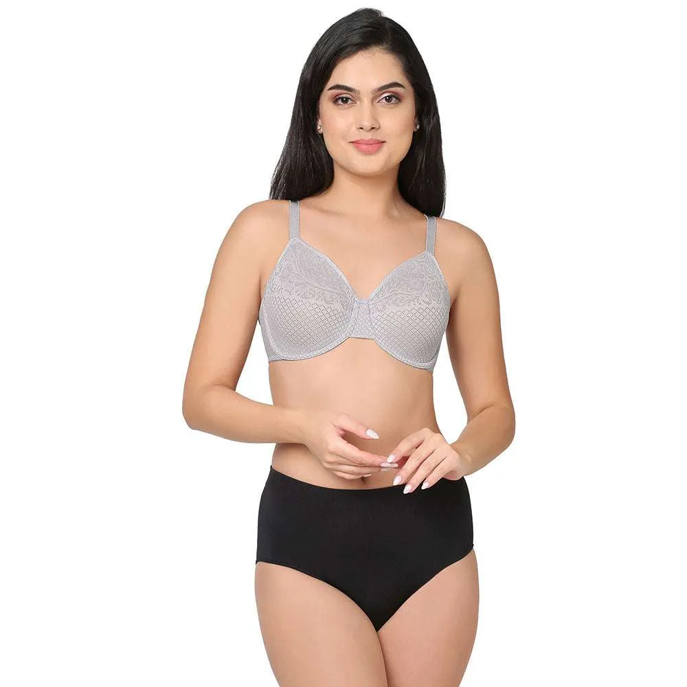 Visual Effects Non Padded Wired Full Cup Everyday Wear Plus Size Full Support Minimizer Bra - Light Grey