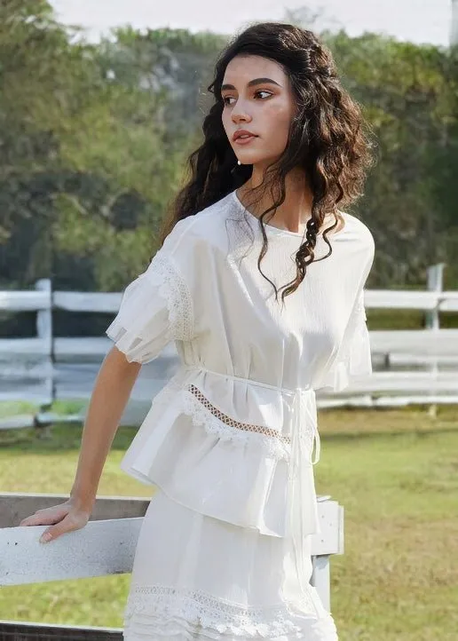 WAIST LACE SHORT SLEEVE SHIRT