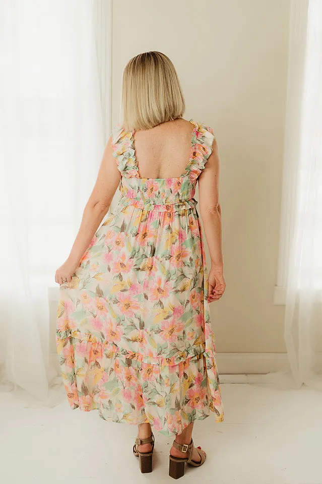 Watercolor Floral Print Midi