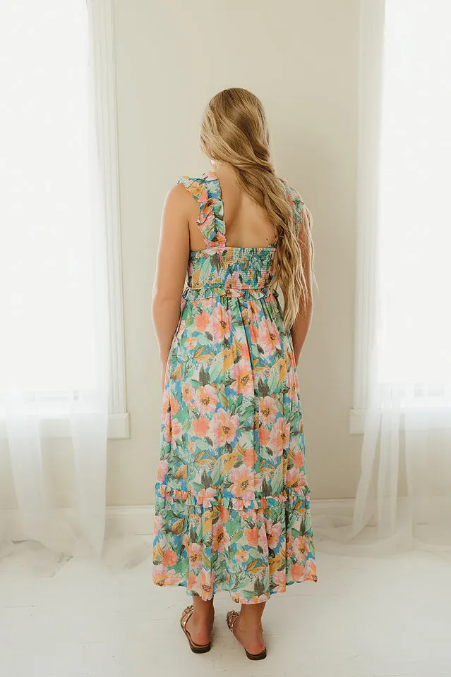 Watercolor Floral Print Midi