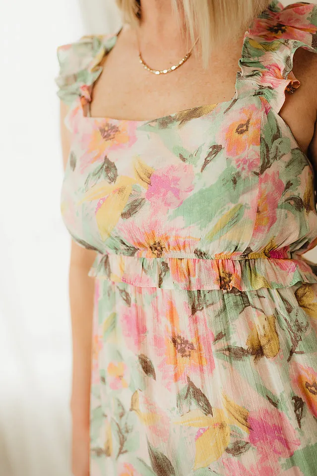 Watercolor Floral Print Midi