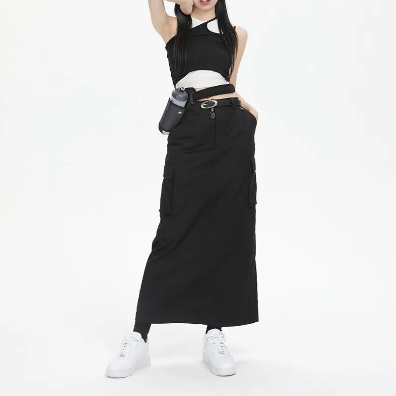 Wenkouban bleach clothes design Retro Overalls Skirt Women's New High Waist Loose Slimming Fashionable Hot Girl Dress