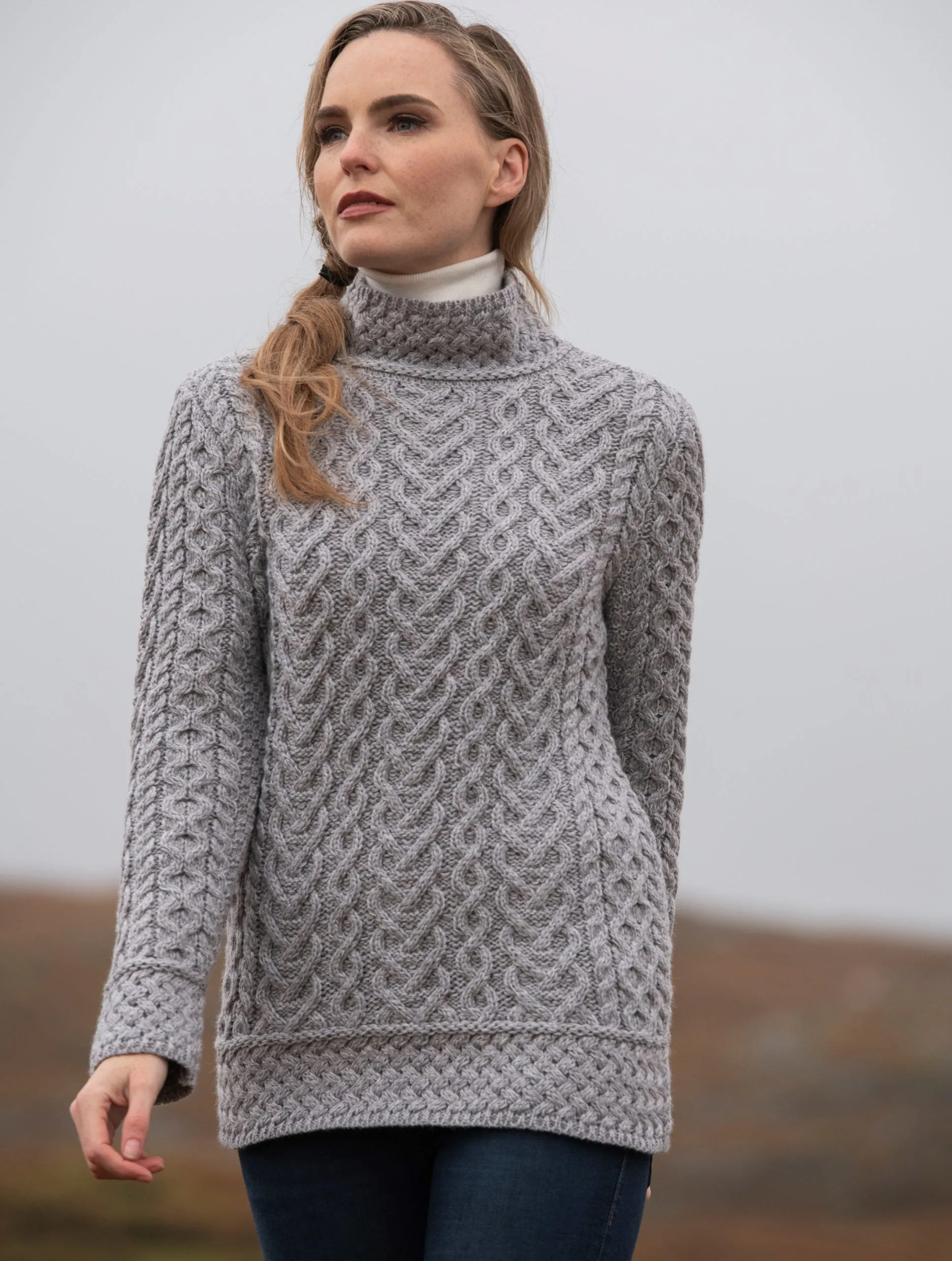 West End Knitwear | Luxurious Cable Knit High Neck Sweater | Women's