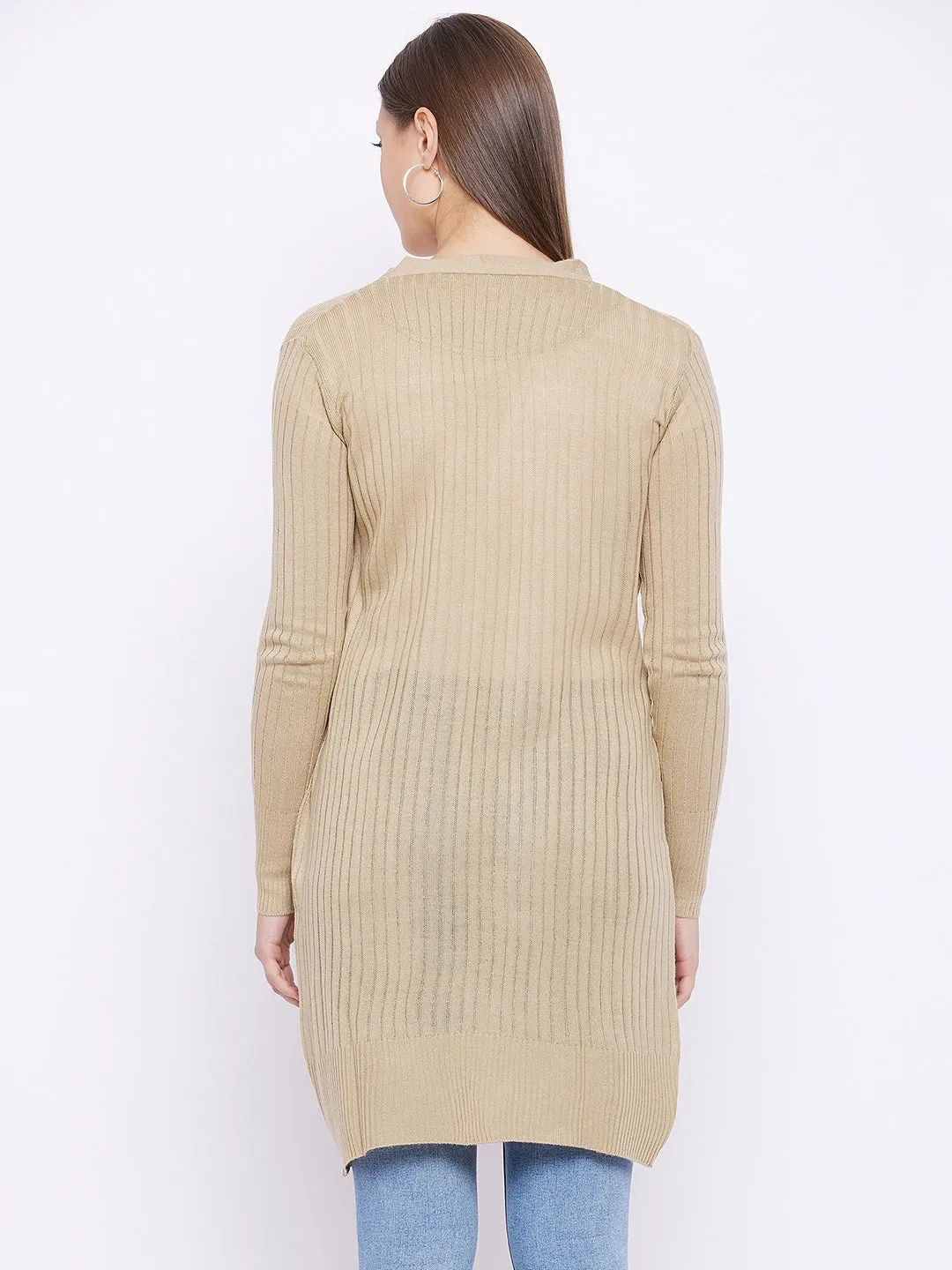 Women Beige Acrylic Ribbed Sweaters Shrug