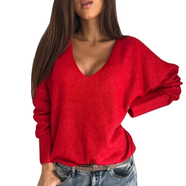 Women Solid V Neck Sweaters