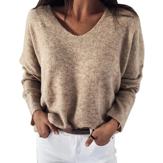 Women Solid V Neck Sweaters