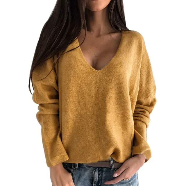 Women Solid V Neck Sweaters