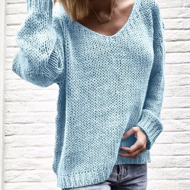 Women Solid V Neck Sweaters