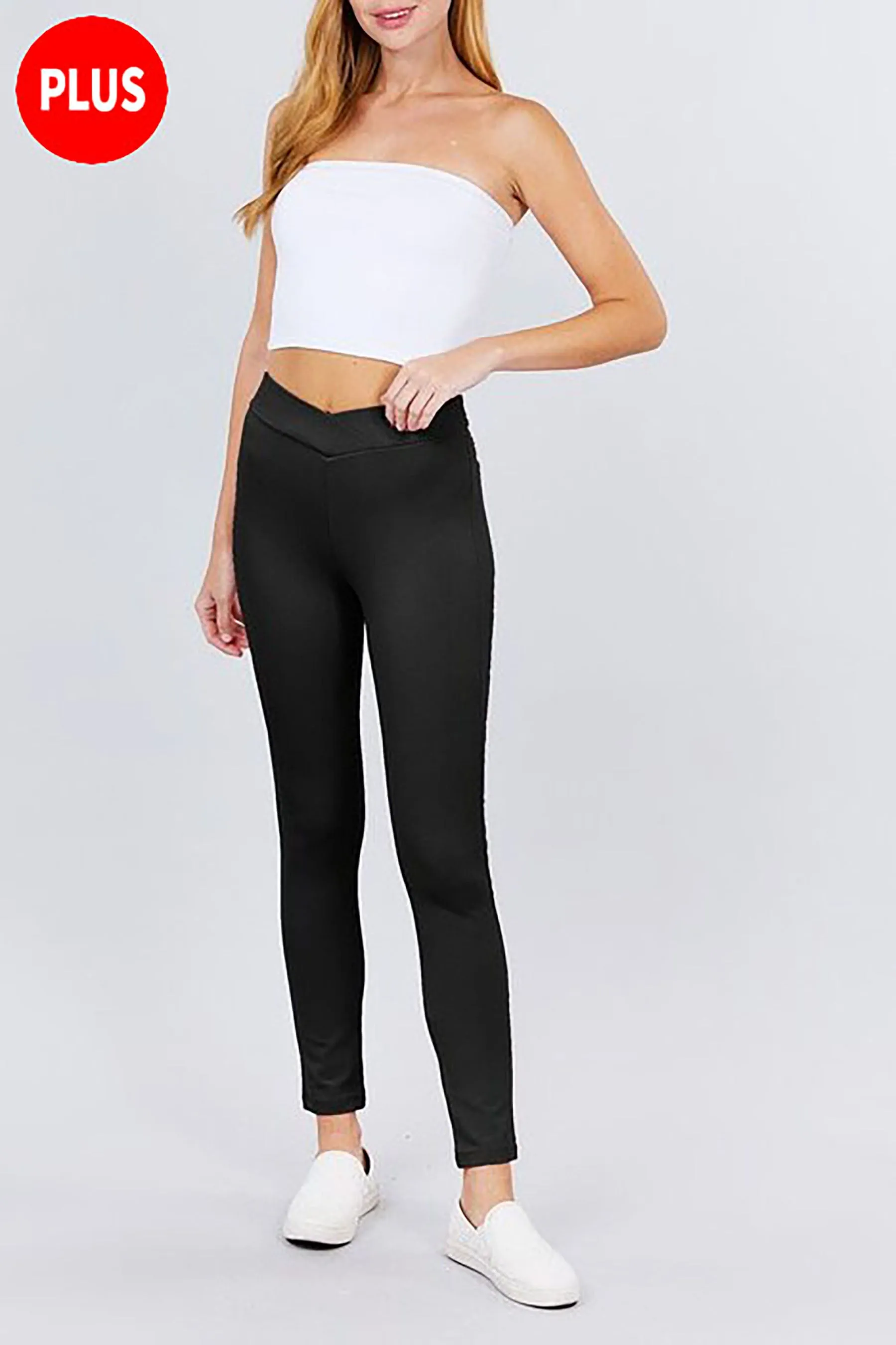 Women's Plus Size Waistband Mid Rise Stretch Ponte Pants