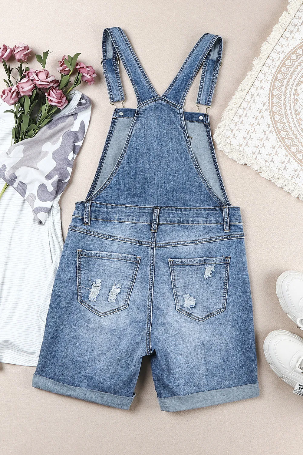 Women's Ripped Short Casual Overalls Bib Overalls Shorts Romper