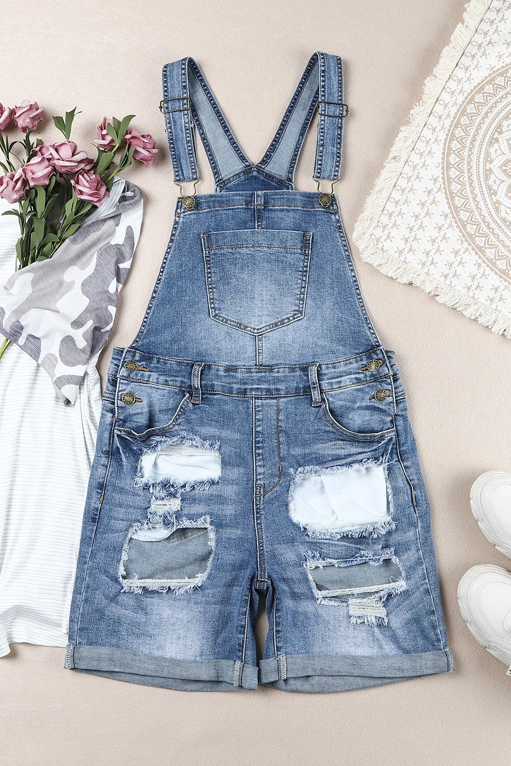 Women's Ripped Short Casual Overalls Bib Overalls Shorts Romper