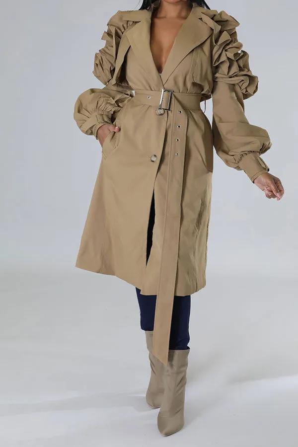 xiangtuibao Stringy Selvedge Design Pretty Belted Trench Coat