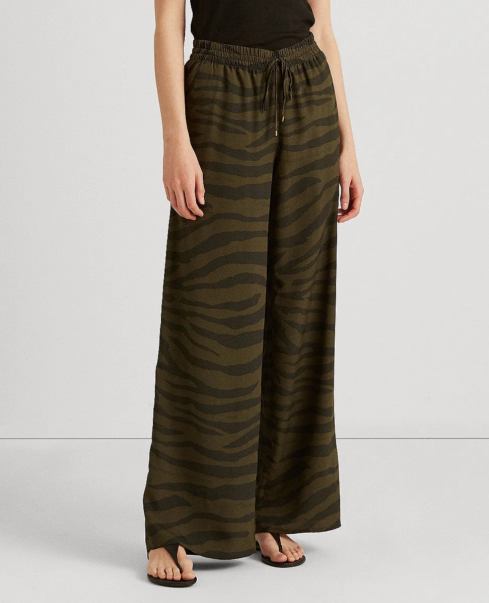 Zebra-Print Crepe Wide-Leg Pant In Green Multi