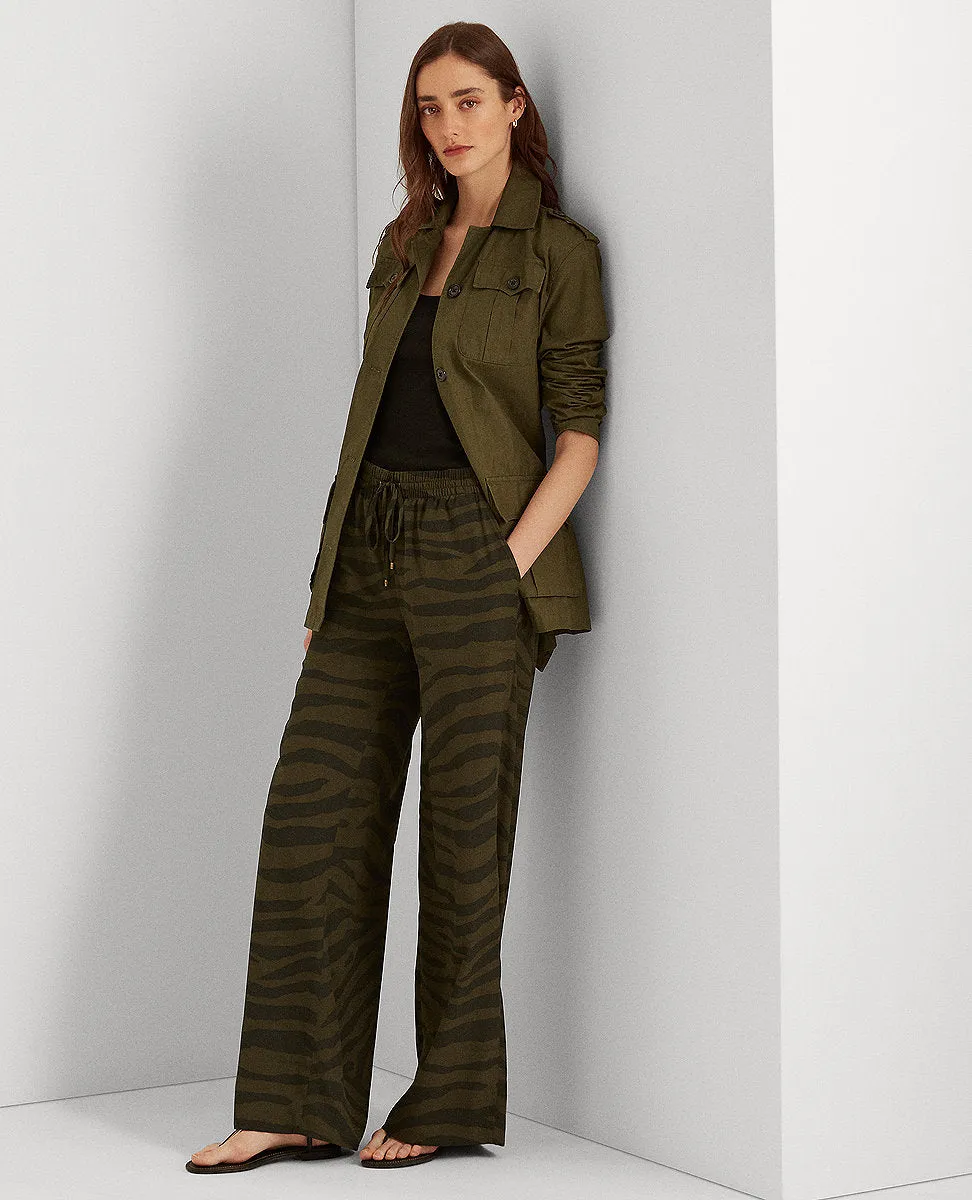 Zebra-Print Crepe Wide-Leg Pant In Green Multi